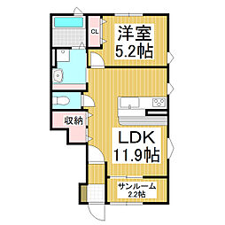 クアトロ常盤D 1LDKの間取図画像