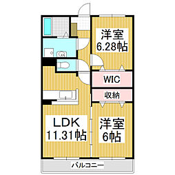 ヘスティア穂高二番館 2LDKの間取図画像