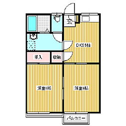 M・K・ハイツ穂高 2DKの間取図画像