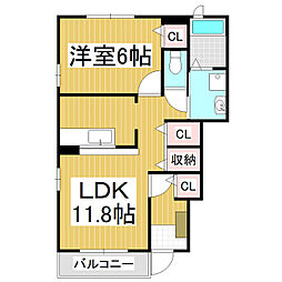 スカイフラッツK 1LDKの間取図画像