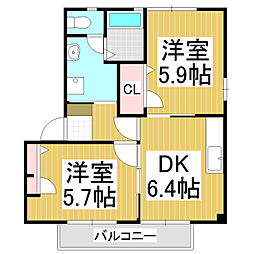バリージュK2A 2DKの間取図画像