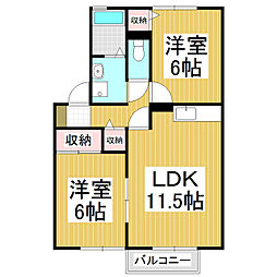 セジュールオクハラB棟 2LDKの間取図画像
