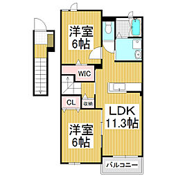 プラシードB 2LDKの間取図画像
