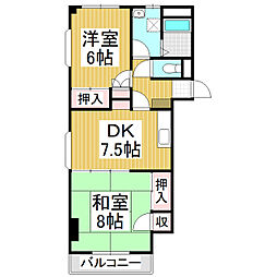 カーサスズキ 3階2DKの間取り