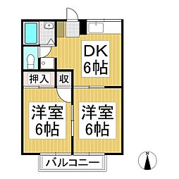 グリーンハイツ上高田 2DKの間取図画像