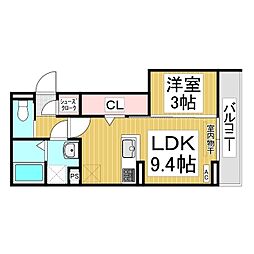 トリシア居町 2階1LDKの間取り
