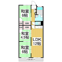 岡田ハイム 3LDKの間取図画像