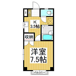 相ノ木ハイツ 1Kの間取図画像