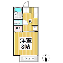 レトア五輪 1Kの間取図画像