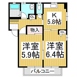 三輪ハウス 2Kの間取図画像