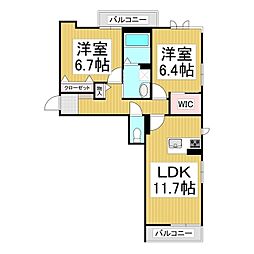 ル・プレジール 2LDKの間取図画像