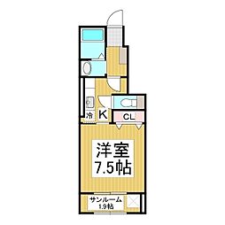 ジュラフB 1Kの間取図画像
