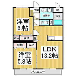 ブレインフォルテクレスト本郷 2LDKの間取図画像