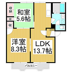 セフィーラ若里 2LDKの間取図画像