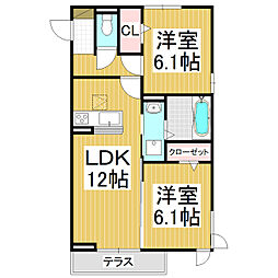 長野市大字鶴賀アパート 2LDKの間取図画像