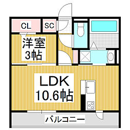 ラシュレ 1LDKの間取図画像