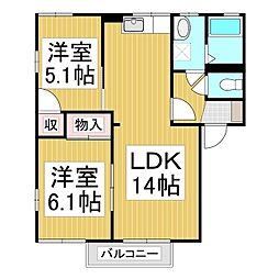 ハイム押鐘B 2LDKの間取図画像