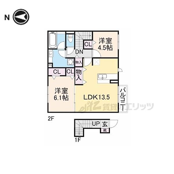 滋賀県長浜市小堀町(賃貸アパート2LDK・2階・64.70㎡)の写真 その2