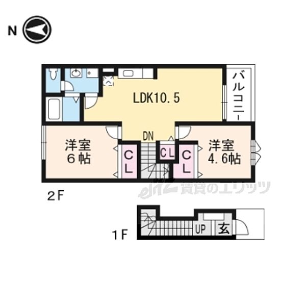 滋賀県大津市弥生町(賃貸アパート2LDK・2階・51.67㎡)の写真 その2