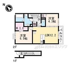 京阪石山坂本線 南滋賀駅 徒歩1分の賃貸アパート 2階2LDKの間取り