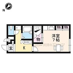 レオパレス北里 1階1Kの間取り