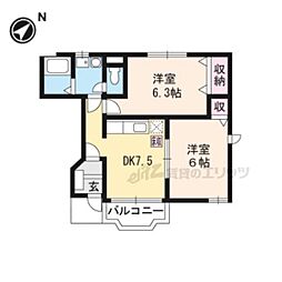カルフール2 2DKの間取図画像