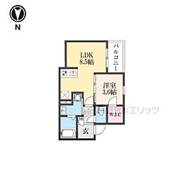 ジーメゾン大津ベルヴィア 1LDKの間取図画像