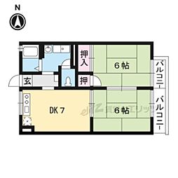 草川ハイツ3 2DKの間取図画像