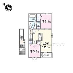 プロムナード東近江I・II 2LDKの間取図画像