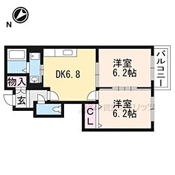 カーサ・ラフィナートA棟 2DKの間取図画像