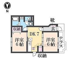 メゾンドスリーズB棟 2DKの間取図画像