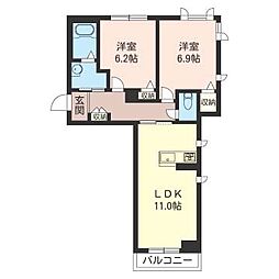 シャトールシオール 2LDKの間取図画像