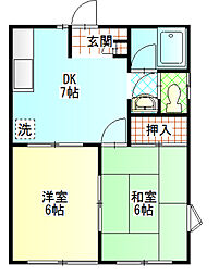エコーハイツB 2DKの間取図画像