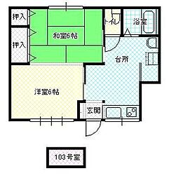 サンエイハイツ 2DKの間取図画像