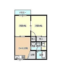 エスポワール南原D棟 2DKの間取図画像