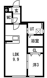 山形市東山形1丁目アパート 1LDKの間取図画像
