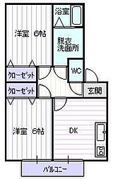 セゾンルピナスA棟 2DKの間取図画像