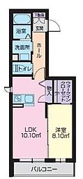 コア城南 1LDKの間取図画像