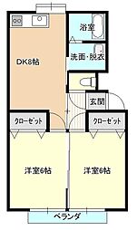 ヤマキチハイツ南 2DKの間取図画像