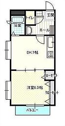 シャルムプリンセス東棟 1DKの間取図画像