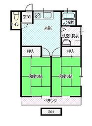 コーポ南原 2DKの間取図画像