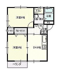 ラヴィエラ21 2DKの間取図画像