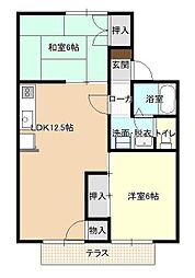エスポワール南原B棟 2LDKの間取図画像