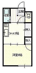 睦荘 1DKの間取図画像