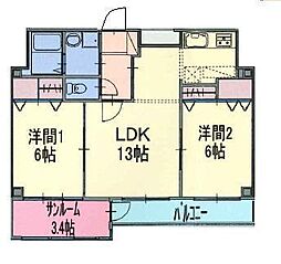 ソナーレKawata 2LDKの間取図画像