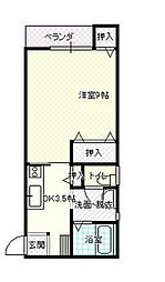 アドリーム南館 1Kの間取図画像