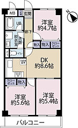 マック市川コート1 3DKの間取図画像