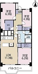 はざま台サンハイツ1号棟 3LDKの間取図画像
