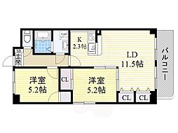 カーサ木村 2LDKの間取図画像