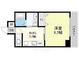 ライジングヴィラ葵 1Kの間取図画像